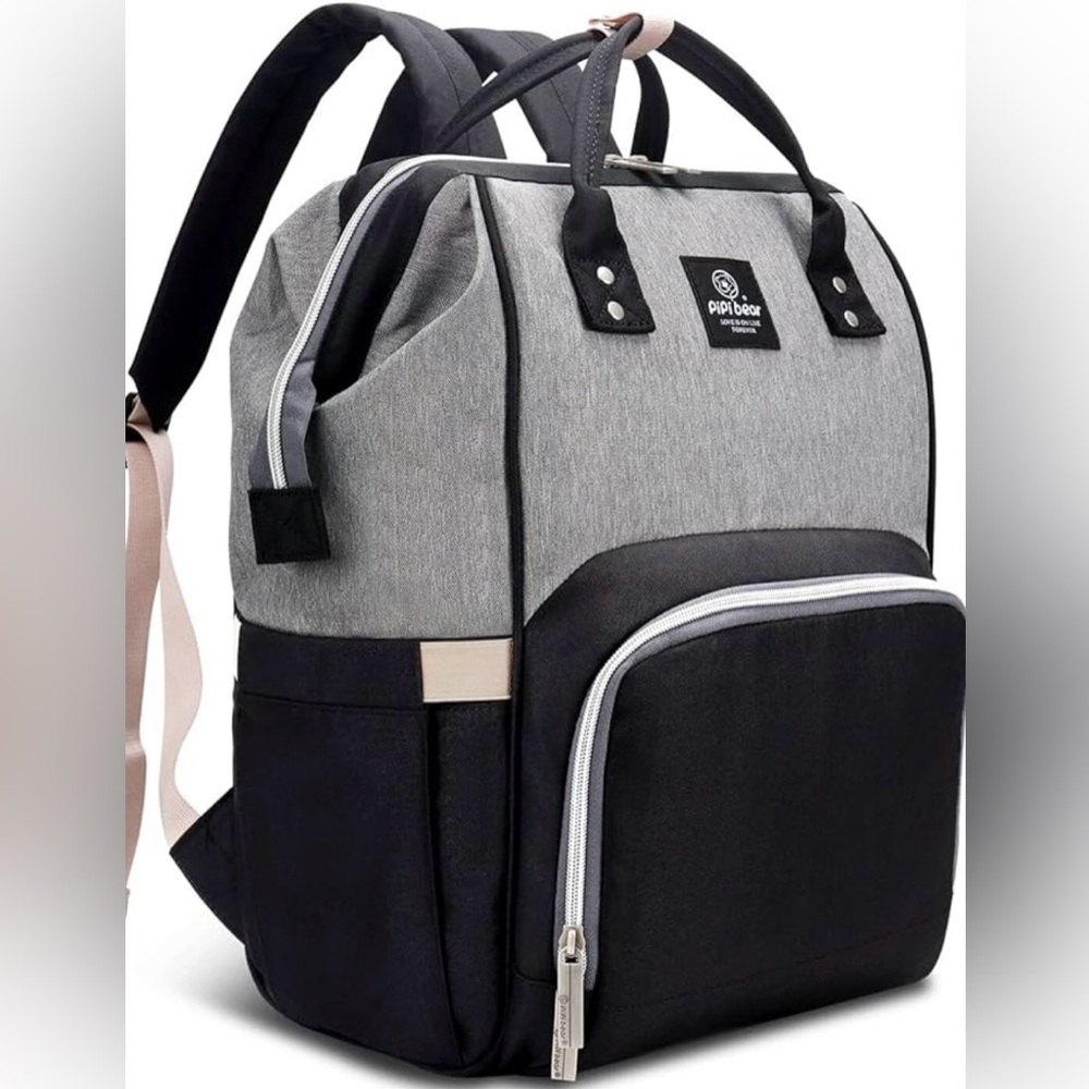 Pipi Bear Gray and Black Diaper Bag  Backpack